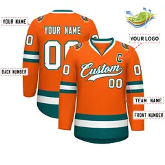 Orange White-Aqua Classic Hockey Jersey 2