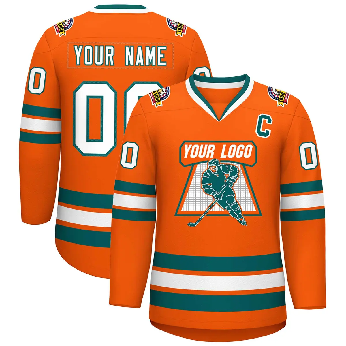 Orange White-Aqua Classic Hockey Jersey