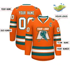Orange White-Aqua Classic Hockey Jersey 2