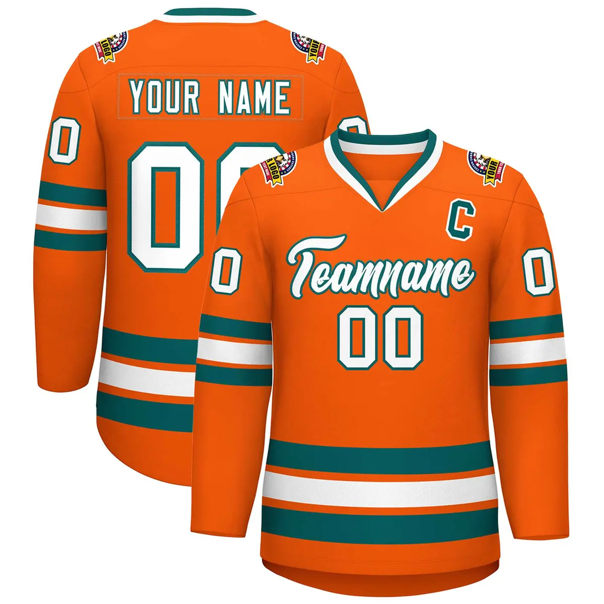 Orange White-Aqua Classic Hockey Jersey