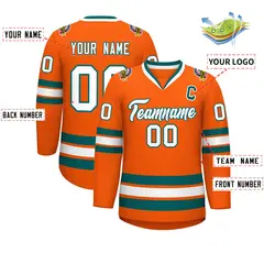 Orange White-Aqua Classic Hockey Jersey 2