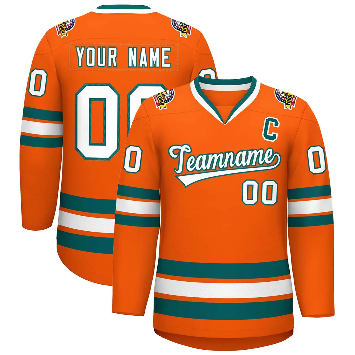 Orange White-Aqua Classic Hockey Jersey