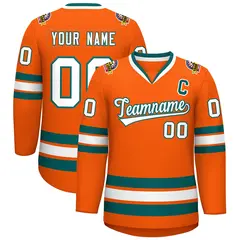 Orange White-Aqua Classic Hockey Jersey 1