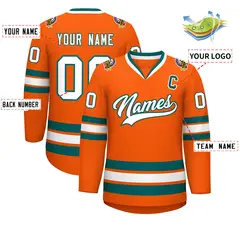 Orange White-Aqua Classic Hockey Jersey 2