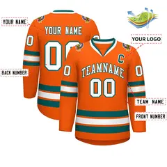 Orange White-Aqua Classic Hockey Jersey 2