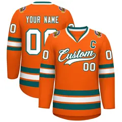 Orange White-Aqua Classic Hockey Jersey