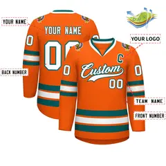 Orange White-Aqua Classic Hockey Jersey 2