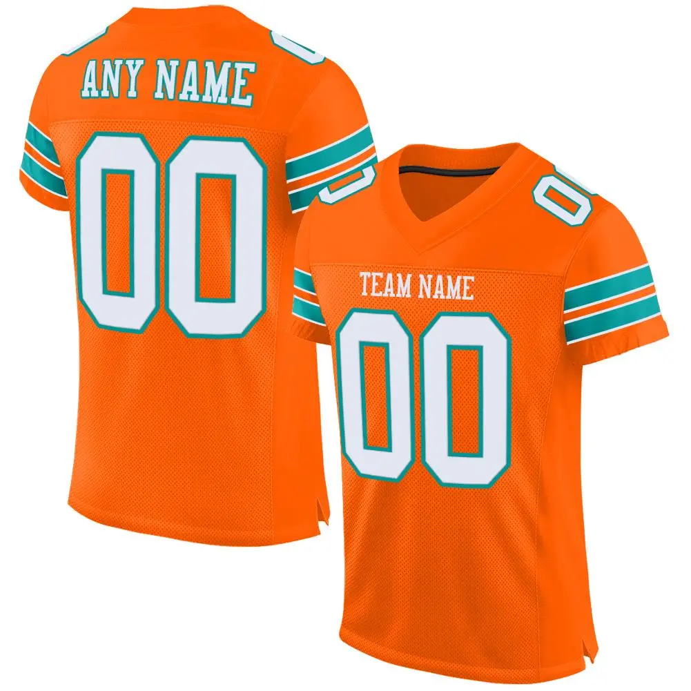 Orange White-Aqua Classic Style Mesh Football Jersey