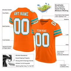 Orange White-Aqua Classic Style Mesh Football Jersey 2