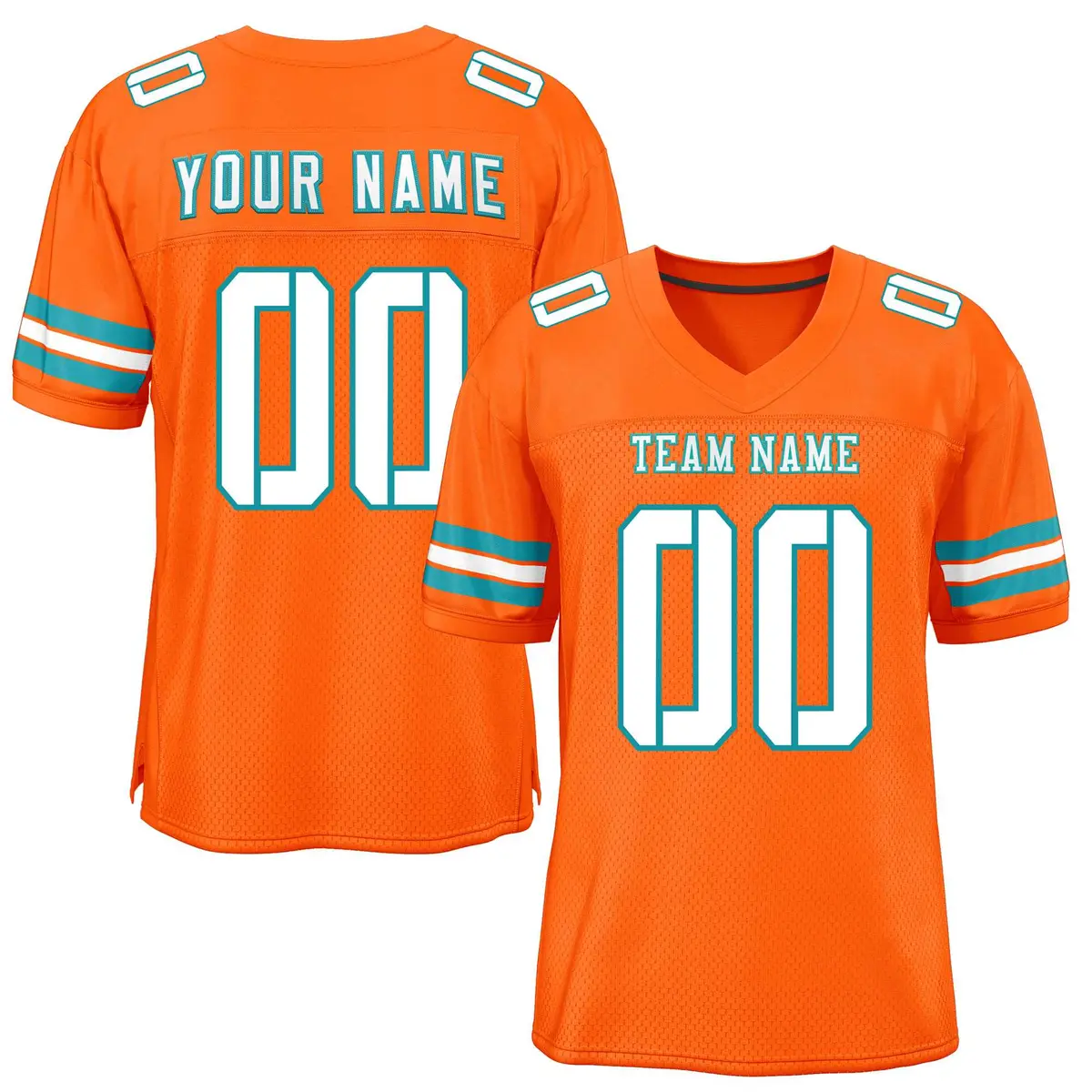 Orange White-Aqua Classic Style Mesh Football Jersey