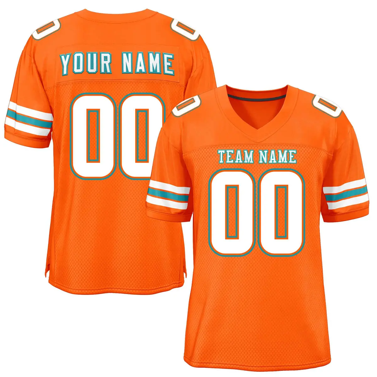 Orange White-Aqua Classic Style Mesh Football Jersey