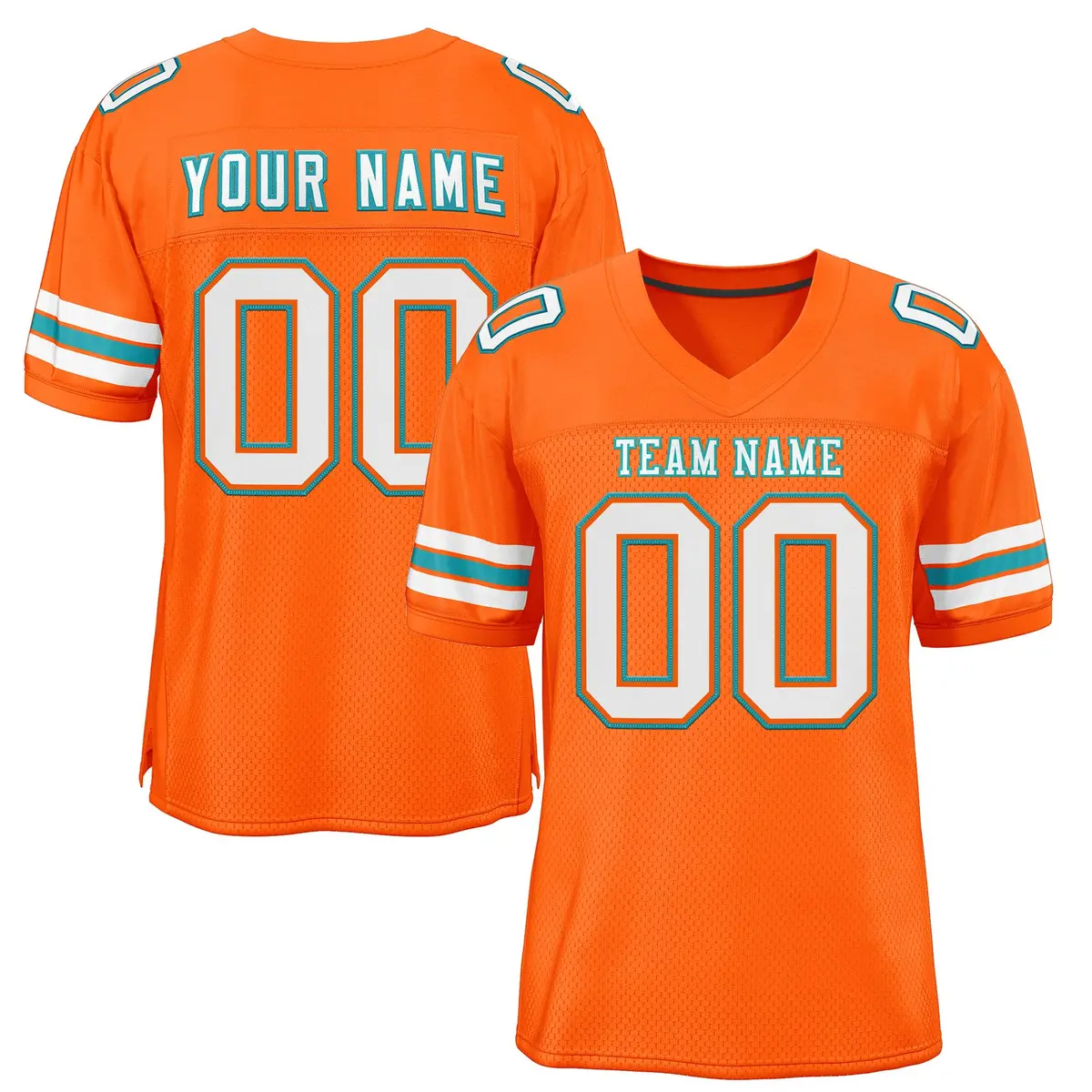 Orange White-Aqua Classic Style Mesh Football Jersey
