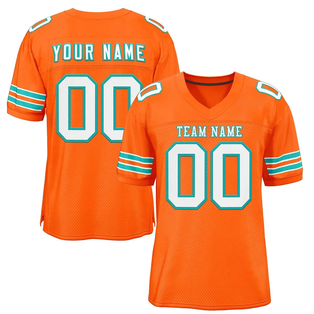 Orange White-Aqua Classic Style Mesh Football Jersey