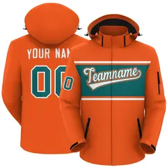 Orange White-Aqua Color Block Hooded Waterproof Jacket