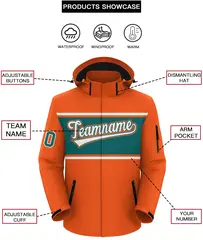 Orange White-Aqua Color Block Hooded Waterproof Jacket 2