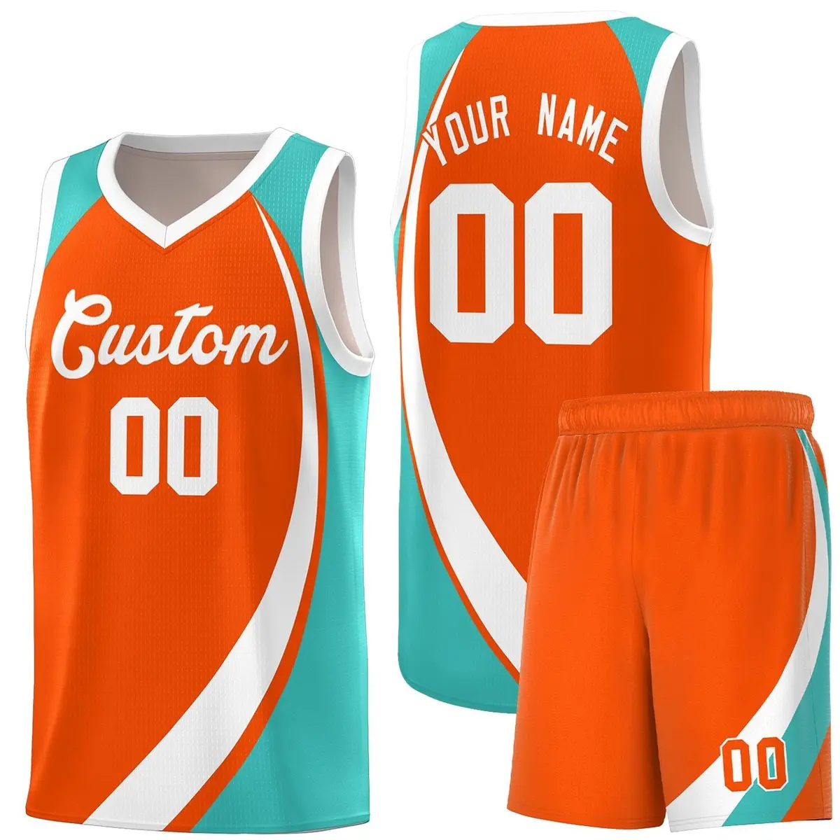 Orange White-Aqua Color Block Team Basketball Jersey