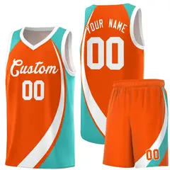 Orange White-Aqua Color Block Team Basketball Jersey 1