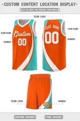 Orange White-Aqua Color Block Team Basketball Jersey 2