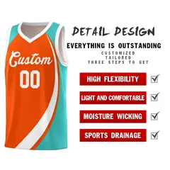 Orange White-Aqua Color Block Team Basketball Jersey 4