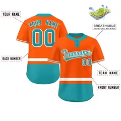 Orange White-Aqua Color Block Two-Button Softball Jersey 2