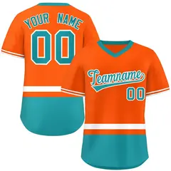 Orange White-Aqua Color Block V-Neck Pullover Jersey