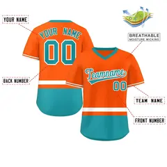 Orange White-Aqua Color Block V-Neck Pullover Jersey 2