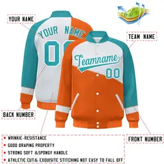Orange White-Aqua Color Block Varsity Full-Snap Baseball Bomber Jacket 2