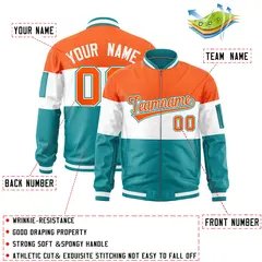 Orange White-Aqua Color Block Varsity Letterman Bomber Jacket 2