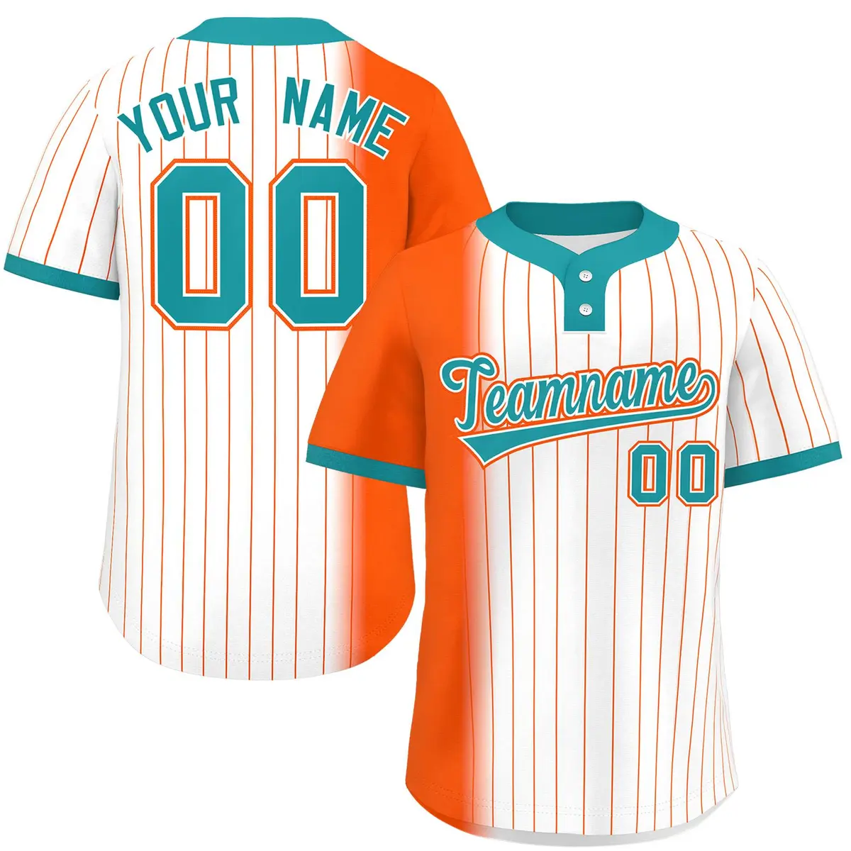 Orange White-Aqua Gradient Stripe Two-Button Softball Jersey