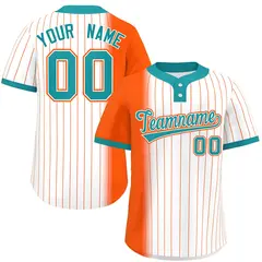 Orange White-Aqua Gradient Stripe Two-Button Softball Jersey