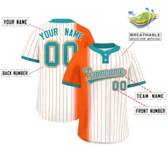 Orange White-Aqua Gradient Stripe Two-Button Softball Jersey 2