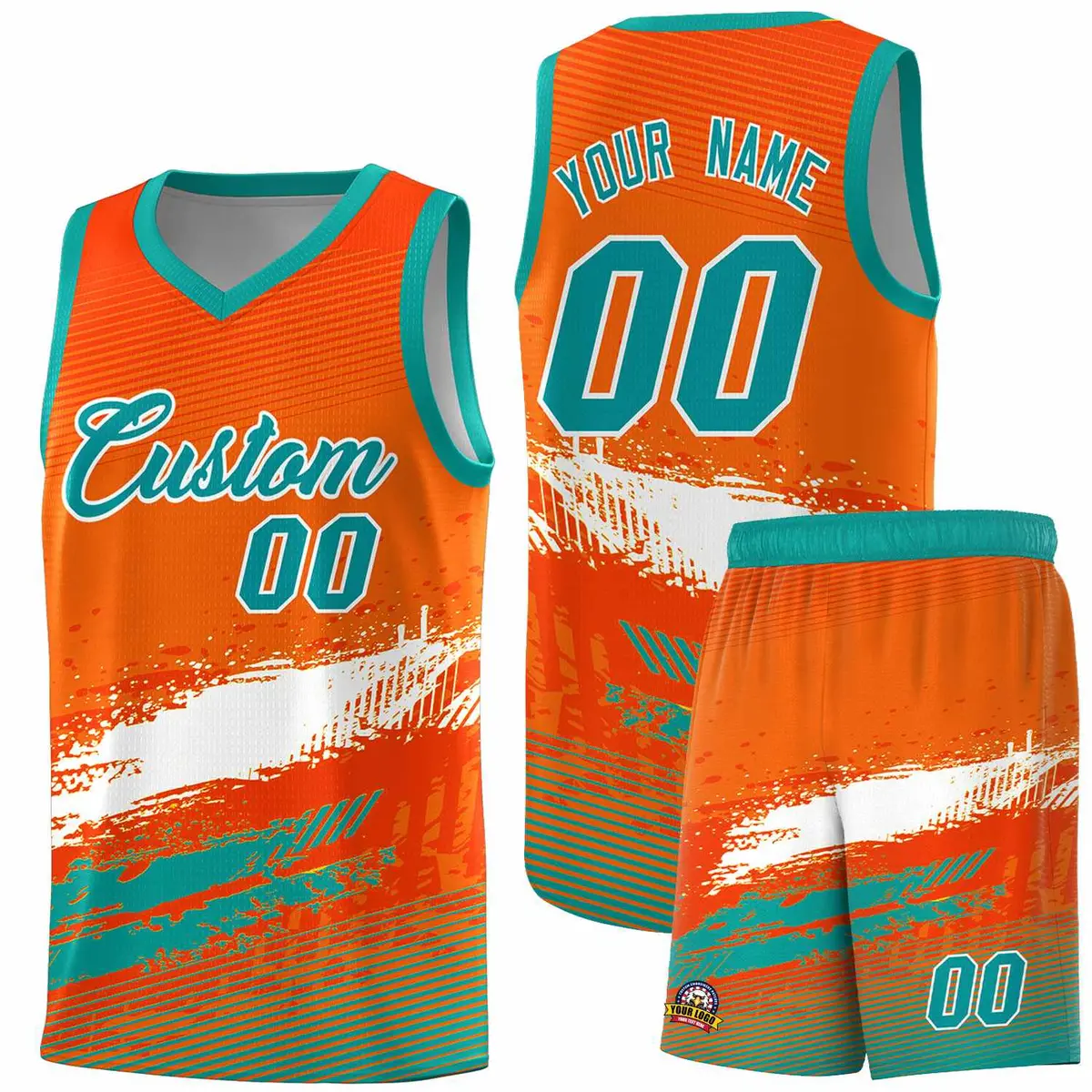 Orange White Aqua Graffiti Basketball Jersey