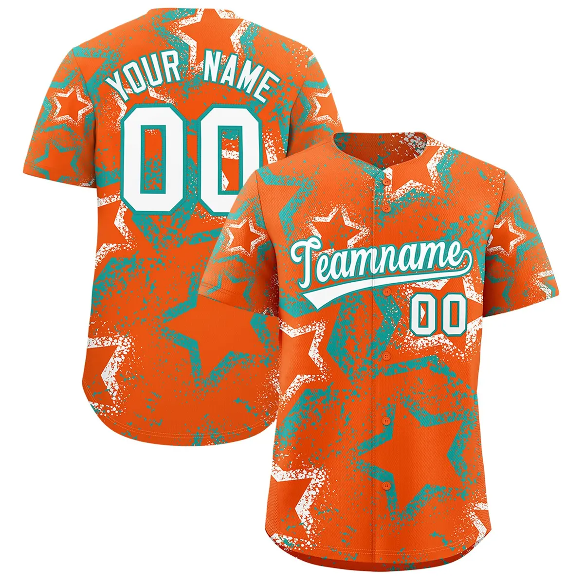 Orange White Aqua Graffiti Star Ink Texture Baseball Jersey