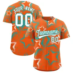 Orange White Aqua Graffiti Star Ink Texture Baseball Jersey 1
