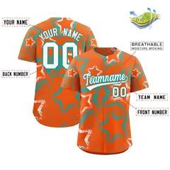 Orange White Aqua Graffiti Star Ink Texture Baseball Jersey 2
