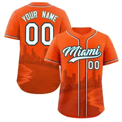 Orange White Aqua Miami City Skyline Baseball Jersey 1