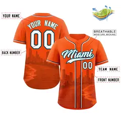 Orange White Aqua Miami City Skyline Baseball Jersey 2