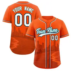 Orange White Aqua Miami City Skyline Baseball Jersey