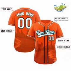 Orange White Aqua Miami City Skyline Baseball Jersey 2