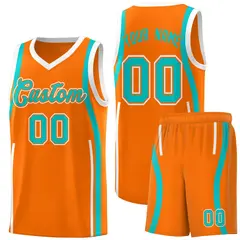 Orange White-Aqua Ribbon Pattern Basketball Kits 1