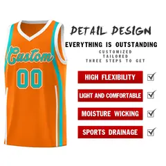 Orange White-Aqua Ribbon Pattern Basketball Kits 2
