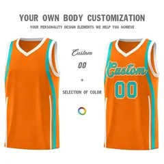 Orange White-Aqua Ribbon Pattern Basketball Kits 3
