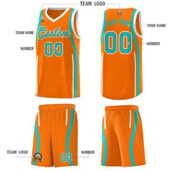 Orange White-Aqua Ribbon Pattern Basketball Kits 5
