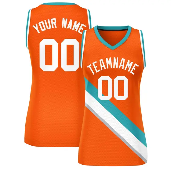 Orange White-Aqua Slash Mesh Basketball Jersey For Women