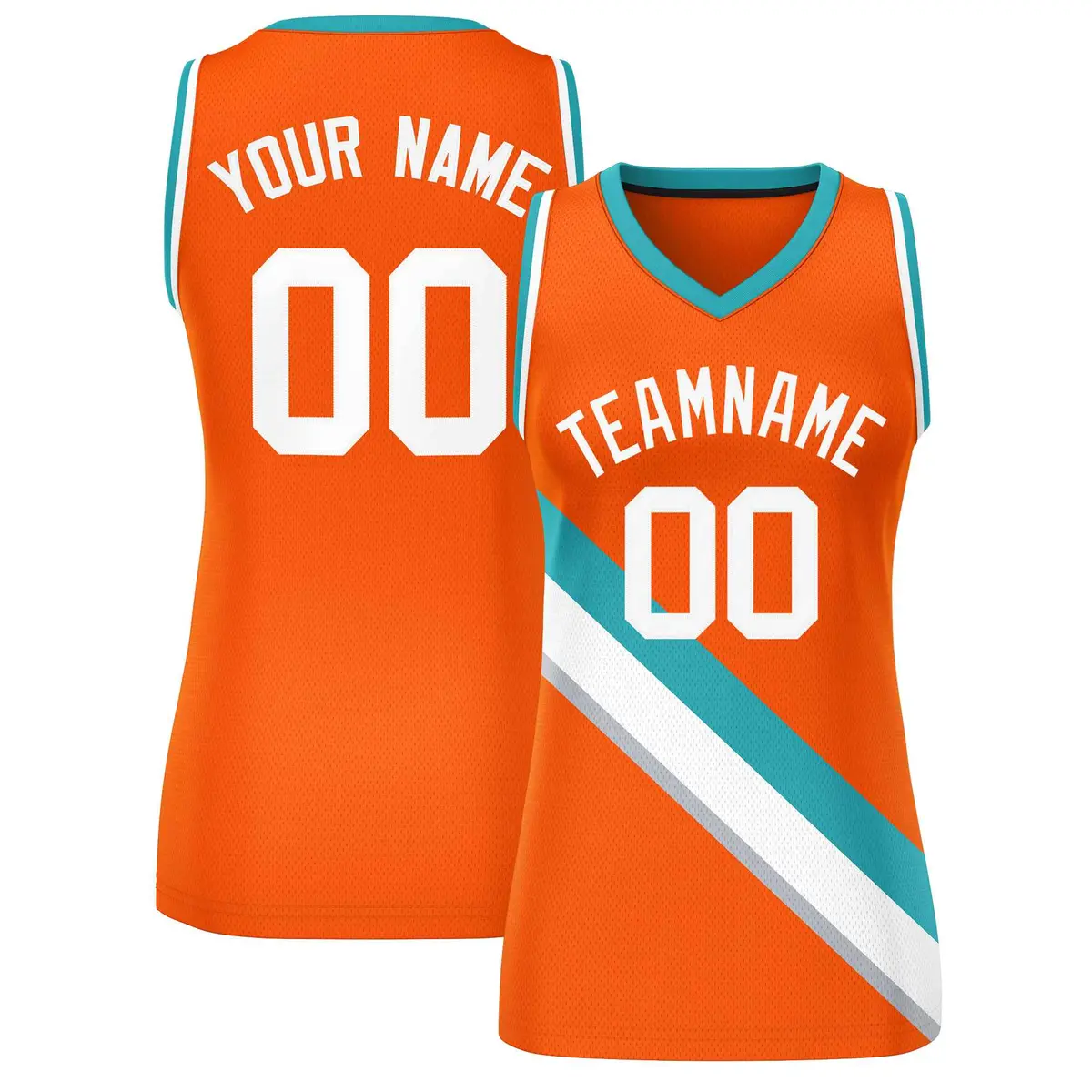 Orange White-Aqua Slash Mesh Basketball Jersey For Women