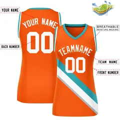 Orange White-Aqua Slash Mesh Basketball Jersey For Women 2