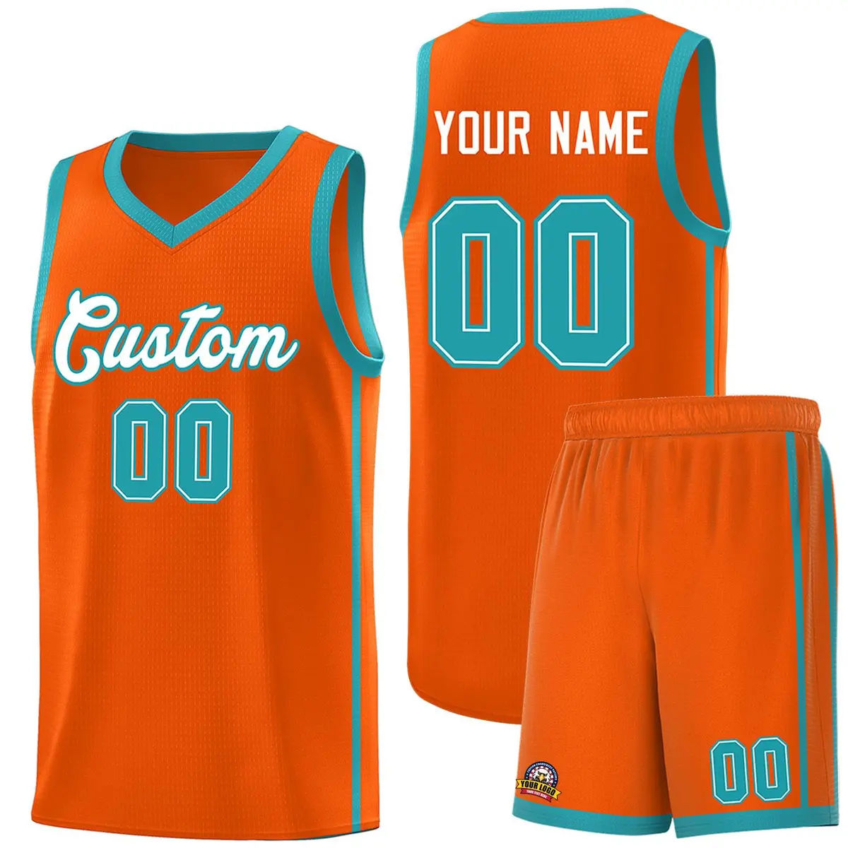 Orange White-Aqua Two Bars Basketball Uniform Jersey