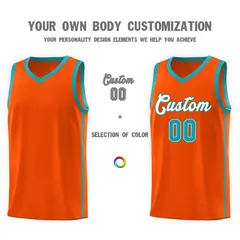 Orange White-Aqua Two Bars Basketball Uniform Jersey 3