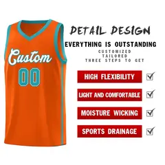 Orange White-Aqua Two Bars Basketball Uniform Jersey 5