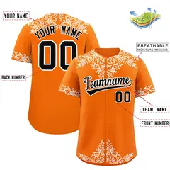 Orange White Baroque Style Baseball Jersey 2